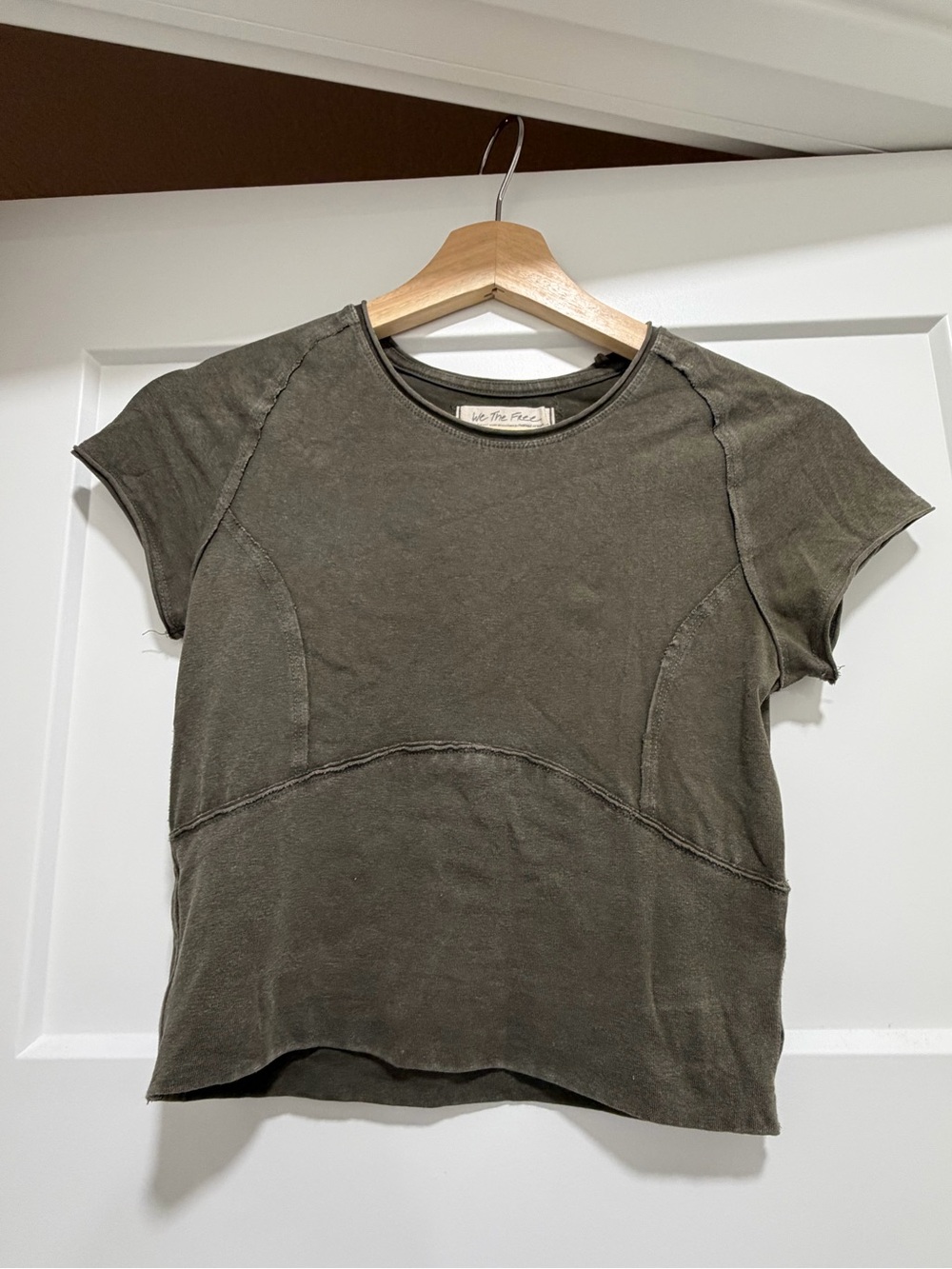 Free People Olive Green Short Sleeve Crew Tee